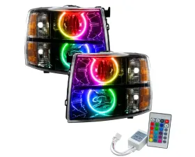 Oracle Lighting Pre-Assembled Halo Headlights (Round Style - Black) ColorSHIFT w/ Simple Controller SMD HL Chevrolet Silverado 2007-2013