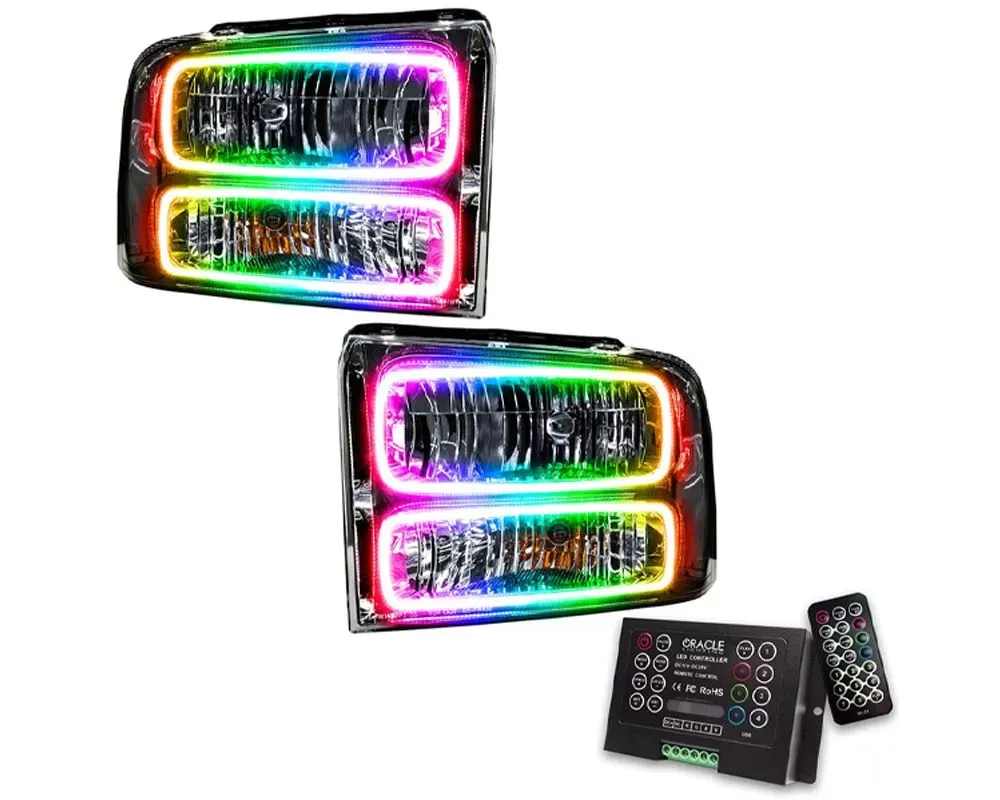 Oracle Lighting Pre-Assembled Halo Headlights (Chrome Housing) ColorSHIFT w/ 2.0 Controller SMD HL Ford F-250/350 2005-2007 - 7160-333
