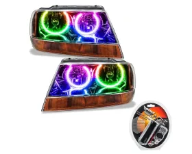 Oracle Lighting Pre-Assembled Halo Headlights (Black Housing) ColorSHIFT w/ RF Controller SMD HL Jeep Grand Cherokee 1999-2004