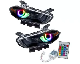 Oracle Lighting Pre-Assembled Halo Headlights (Halogen Style - Black) ColorSHIFT w/ Simple Controller SMD HL Dodge Dart 2013-2016