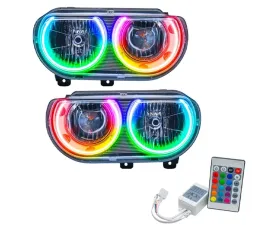 Oracle Lighting Pre-Assembled Halo Headlights (Non-HID Chrome Housing) ColorSHIFT w/ Simple Controller SMD HL Dodge Challenger 2008-2014