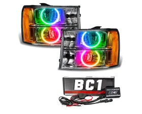 Oracle Lighting Pre-Assembled Halo Headlights (Round Ring) ColorSHIFT w/ BC1 Controller SMD HL Design GMC Sierra 2007-2013