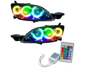 Oracle Lighting Pre-Assembled Halo Headlights (4DR Halogen Style) ColorSHIFT w/ Simple Controller SMD HL Mazda 3 2004-2009