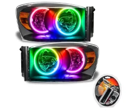 Oracle Lighting Pre-Assembled LED Halo Headlights Kit (HID Style) ColorSHIFT w/ RF Controller SMD HL - Black Dodge Ram 2007-2008