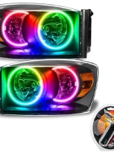 Oracle Lighting Pre-Assembled LED Halo Headlights Kit (HID Style) ColorSHIFT w/ RF Controller SMD HL - Black Dodge Ram 2007-2008                                     - 8187-330 - Image 5