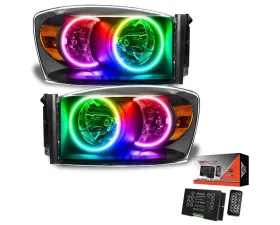 Oracle Lighting Pre-Assembled LED Halo Headlights Kit (HID Style) ColorSHIFT w/ 2.0 Controller SMD HL - Black Dodge Ram 2007-2008
