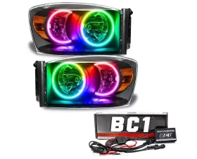 Oracle Lighting Pre-Assembled LED Halo Headlights Kit (HID Style) ColorSHIFT w/ BC1 Controller SMD HL - Black Dodge Ram 2007-2008