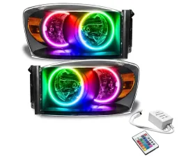 Oracle Lighting Pre-Assembled LED Halo Headlights Kit (HID Style) ColorSHIFT w/ Simple Controller SMD HL - Black Dodge Ram 2007-2008