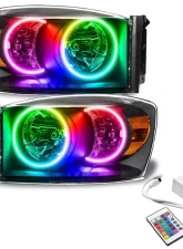 Oracle Lighting Pre-Assembled LED Halo Headlights Kit (HID Style) ColorSHIFT w/ Simple Controller SMD HL - Black Dodge Ram 2007-2008                                     - 8187-504 - Image 5