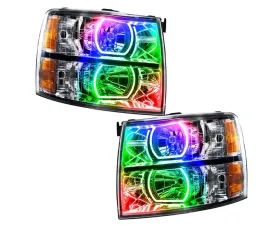 Oracle Lighting Pre-Assembled LED Halo Headlights Square Style (Chrome) ColorSHIFT w/ No Controller SMD HL Chevrolet Silverado 2007-2013