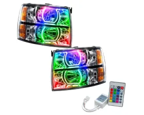 Oracle Lighting Pre-Assembled LED Halo Headlights Square Style (Chrome) ColorSHIFT w/ Simple Controller SMD HL Chevrolet Silverado 2007-2013