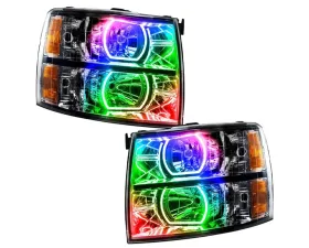 Oracle Lighting Pre-Assembled LED Halo Headlights Square Style (Black) ColorSHIFT w/ No Controller SMD HL Chevrolet Silverado 2007-2013