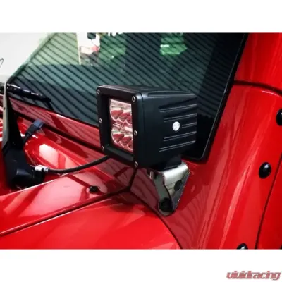 Motobilt A-Pillar LED Light Mount Kit Raw Steel Jeep Wrangler JK/JKU - MB2023-RAW