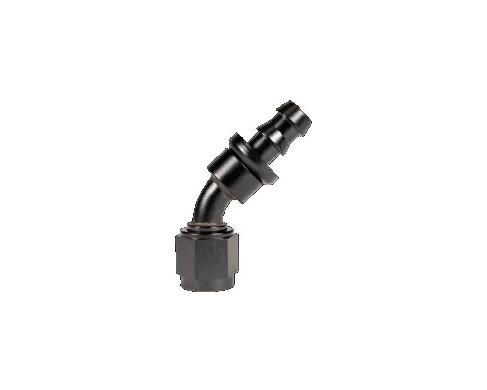 Fleece Performance -6 45 Deg to Hose Barb Black - FPE-PL-45-06