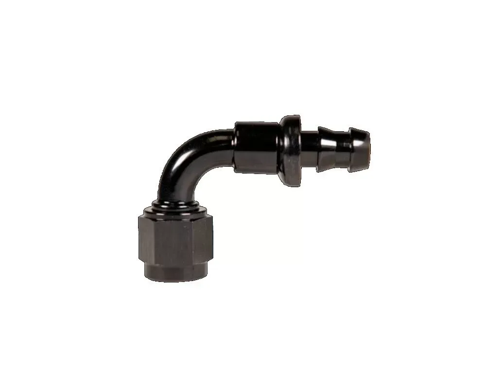 Fleece Performance -6 90 Deg to Hose Barb Black - FPE-PL-90-06