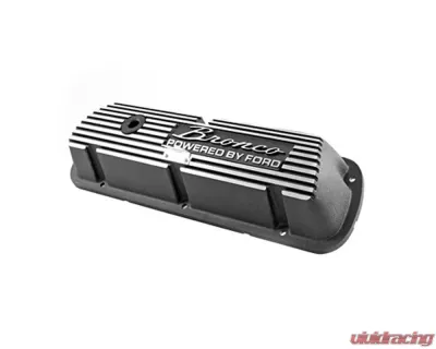 Scott Drake Aluminum Valve Covers Black with Bronco Powered by Ford Logo Ford Bronco 1966-1977 - 6A582-B