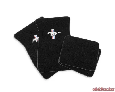 Scott Drake Embroidered Carpet Floor Mats Running Pony Logo Black Ford Mustang 1964-1973 - ACC-FM-EMB-BK