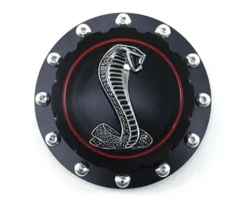 Scott Drake Billet Fuel Cap Black Cobra Emblem Ford Mustang 1964-1973