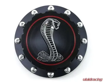 Scott Drake Billet Fuel Cap Black Cobra Emblem Ford Mustang 1964-1973 - B-9030-COBRA-BK