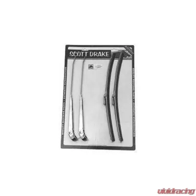 Scott Drake Winshield Wiper Arm and Blade Kit Polished Stainless Steel Ford Mustang 1966-1968 - KIT-WIP-6