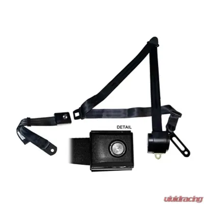 Scott Drake 3 Point Retractable Seat Belts with Vintage Push Button - SB-3P-BK-PBSB