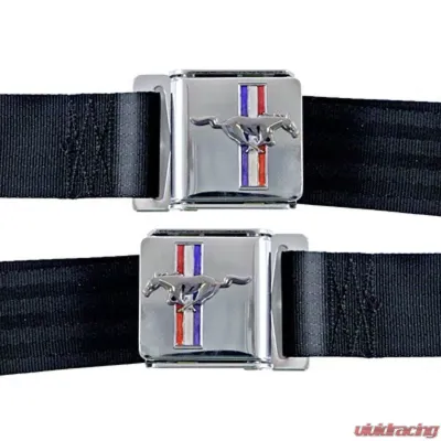 Scott Drake Seat Belt Set with Mustang Emblem - SB-BL-H