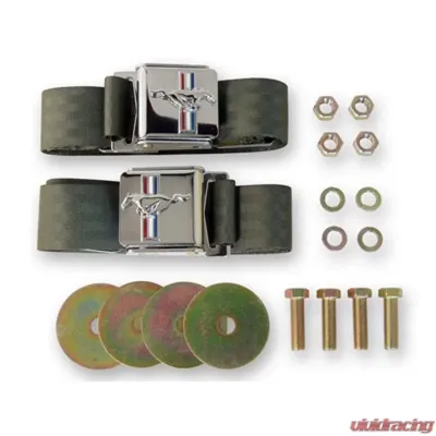 Scott Drake Seat Belt Set with Mustang Emblem - SB-GN-H