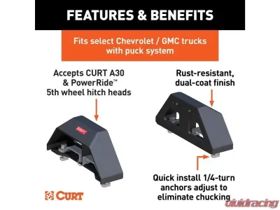 Curt Puck 8' Bed | 30K Lbs | Carbide Black 5Th Wheel Legs Chevrolet Silverado | Sierra HD 2021-2023 - 16024