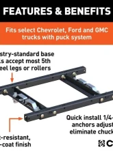 Curt 25K Lbs Puck System 5Th Wheel Adapter With Rails Chevy | Ford | Gmc 2022-2023                                     - 16027 - Image 3