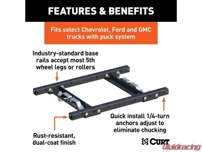 Curt 25K Lbs Puck System 5Th Wheel Adapter With Rails Chevy | Ford | Gmc 2022-2023 - 16027