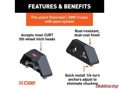 Curt 8' Bed 25K Lbs Puck System 5Th Wheel Legs Chevrolet Silverado Gmc Sierra 2500 | 3500 HD 2021-2023 - 16029