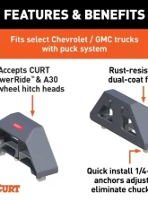 Curt 8' Bed 30K Lbs Teridium Grey Puck 5Th Wheel Legs Chevrolet Silverado | Gmc Sierra HD 2021-2023                                     - 16030 - Image 3