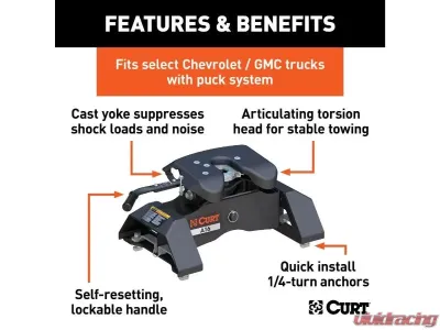 Curt 8' Bed A16 5Th Wheel Hitch Puck System Cheverolet Silverado | Gmc Sierra 2500 | 3500 HD 2021-2023 - 16091