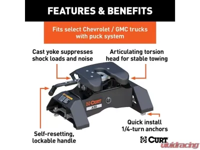 Curt 8' Bed A20 5Th Wheel Hitch Puck System Chevrolet Silverado | Gmc Sierra 2500 | 3500 HD 2021-2023 - 16092