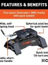 Curt 8' Bed Q20 5Th Wheel Hitch Puck System Chevrolet Silverado | Gmc Sierra 2500 | 500 HD 2021-2023                                     - 16094 - Image 3