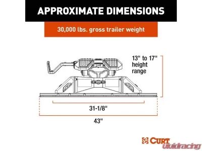 Curt Powerride 30K Lbs 5Th Wheel Hitch With Rails - 16321
