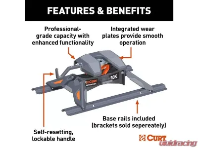 Curt Powerride 30K Lbs 5Th Wheel Hitch With Rails - 16321