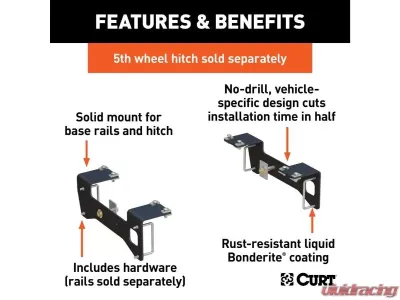 Curt Custom 5Th Wheel Brackets EXCept 5.5' Bed Chevrolet Silverado | Gmc Sierra 1500 2019-2022 - 16469