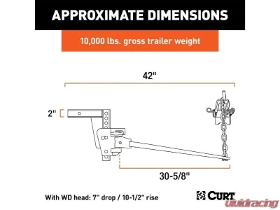 Curt 8K - 10K Lbs 30-5/8" Bars Deep Drop Trunnion Bar Weight Distribution Hitch - 17352