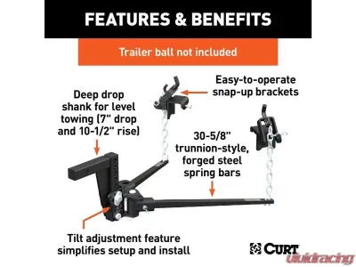 Curt 8K - 10K Lbs 30-5/8" Bars Deep Drop Trunnion Bar Weight Distribution Hitch - 17352