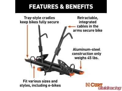 Curt 2 Bikes 2" Shank Aluminum Tray-Style Hitch-Mounted Bike Rack - 18088