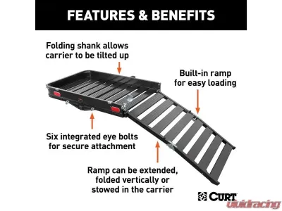 Curt 2" Shank 50" x 30" Black Aluminum Hitch Cargo Carrier With Ramp Folding - 18112