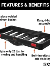 Curt Fixed 2" Shank 500 Lbs. 49" x 22" Black Aluminum Basket Cargo Carrier                                     - 18113 - Image 3