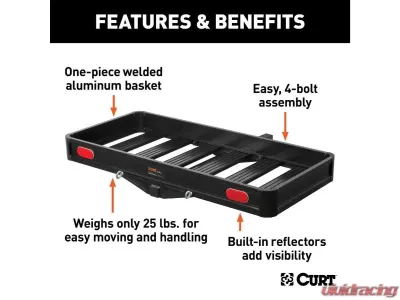Curt Fixed 2" Shank 500 Lbs. 49" x 22" Black Aluminum Basket Cargo Carrier - 18113