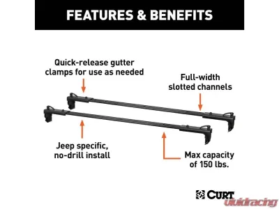 Curt 2-Pack Roof Rack Crossbars Jeep Wrangler Jk 2009-2018 - 18119