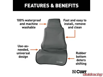 Curt 58" x 23" Grey Seat Defender Removable Waterproof Bucket Seat Cover - 18500