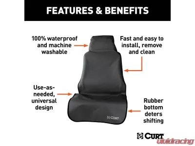 Curt 58" x 23" Black Seat Defender Removable Waterproof Bucket Seat Cover - 18501