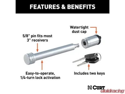 Curt 5/8" 3" Receiver Barbel CHRome Hitch Lock - 23025