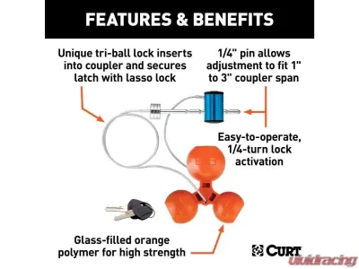 Curt 1-7/8" | 2" | 2-5/16" Universal Tri-Ball Trailer Coupler Lock - 23082