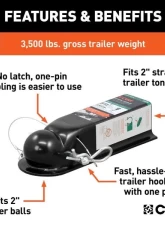 Curt 2" Channel | 3,500 Lbs Quickpin No-Latch 2" Trailer Coupler                                     - 25470 - Image 3